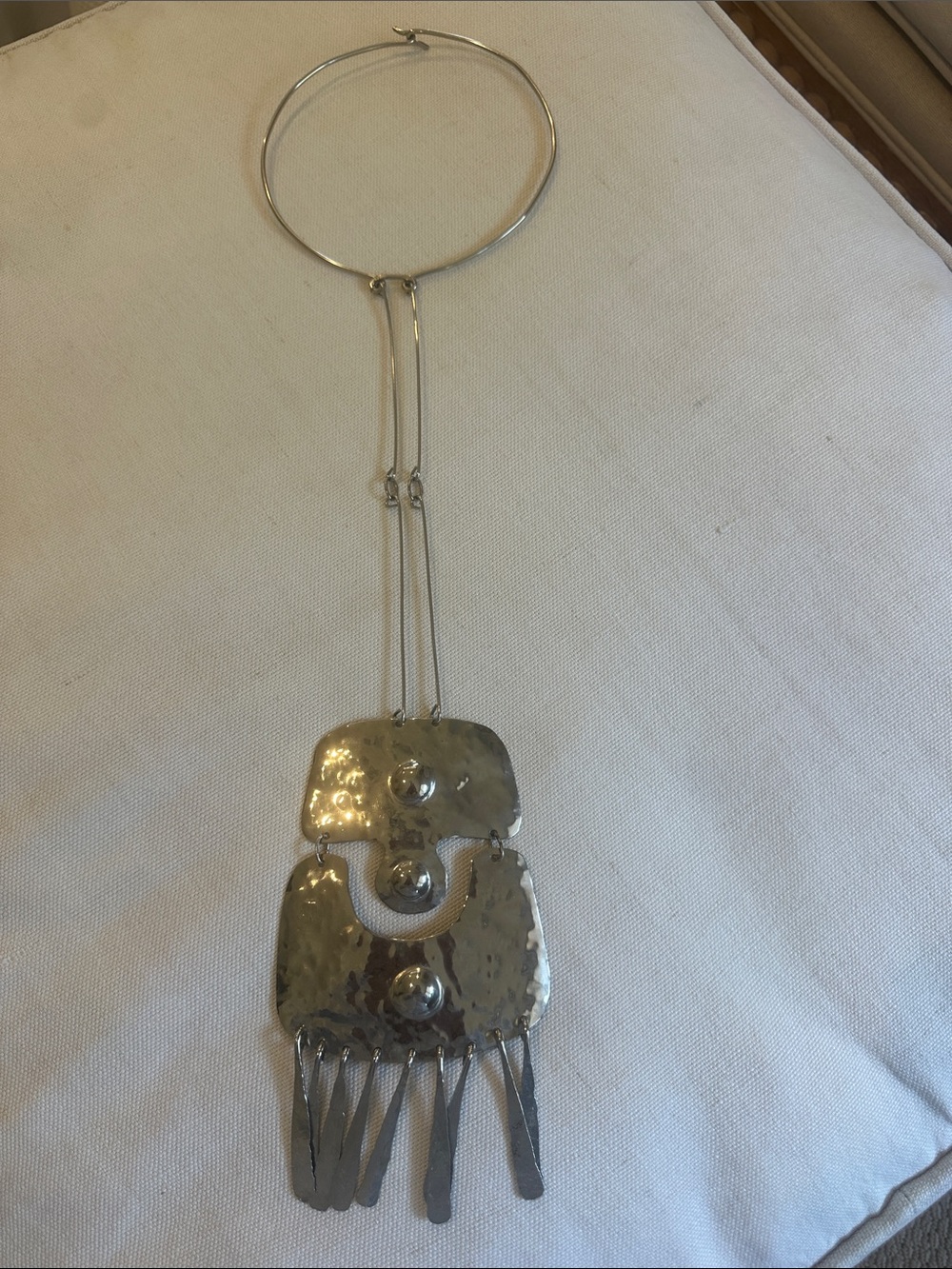 Silver Hammered Statement Pendant Necklace